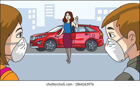 Mom drives the kids out of school