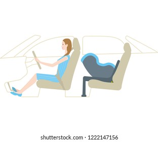 Mom driving with infant car seat（Isofix）