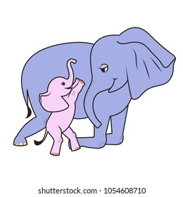 
A mom elephant with a baby elephant.  Vector illustration. Cartoon style.
