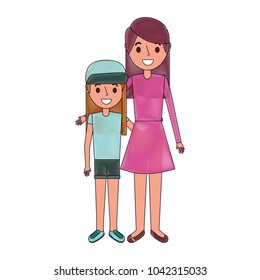 mom embracing with her daughter standing vector illustration