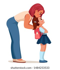 mom escorts daughter to school, kisses her