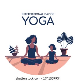 mom and girl celebrate International day of yoga vector illustration