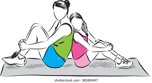 MOM AND GIRL FITNESS ILLUSTRATION