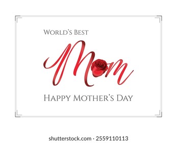 Mom Happy Mother’s Day Greeting Card Words. Happy Mother’s Day Greeting Card with Mom Text, Red Heart, and Beautiful Floral Design