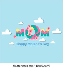 MOM Happy Mother's Day Cloud Blue Background Vector Image
