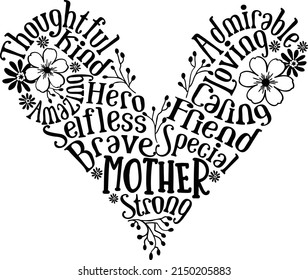 Mom Heart Typography Love Mother