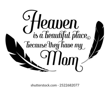 Mom in Heaven vector design, In Loving Memory, Vector Memorial text, In memory of Mom, Rest in peace, Mom Memorial frame, RIP Mom, Funeral cursive calligraphy