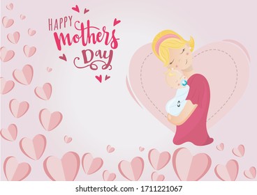 Mom and her baby. Mothers day card. Happy mother's day