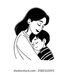 Mom with her children illustration clip art design  