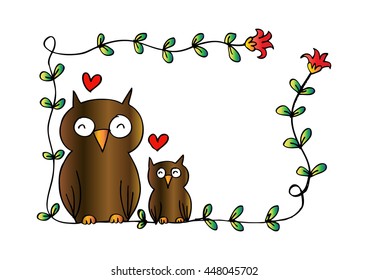 Mom with her owl on a branch.

