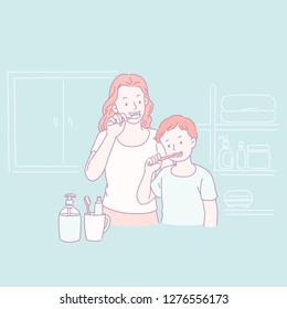 Mom Her Son Brushing Teeth Together ?????????????? 1277673568 pic