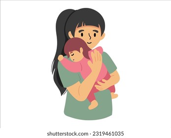 Mom holding baby or avatar icon illustration