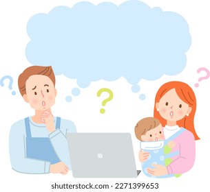 Mom holding baby and dad with troubled expression