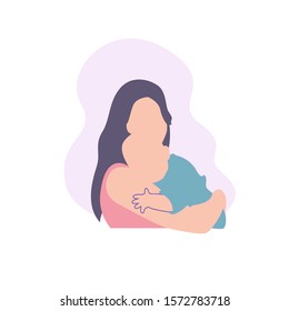 mom holding the baby in flat vector illustration, mom care baby in flat style illustration can be use for greeting card in mother's day event or new baby born