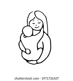 mom holding baby in her arms, vector, line art