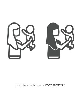 Mom holding baby line and solid icon, mother day concept. Vector graphics. Woman with child sign on white background, outline style icon for mobile or web design