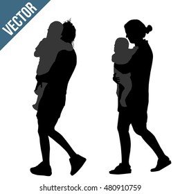 Mom holding baby on white background, vector illustration