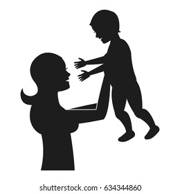 mom holding baby playing image pictogram