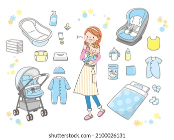 Mom holding baby products and baby