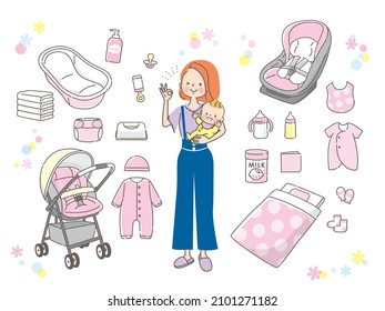 Mom holding baby products and baby