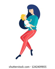 Mom holding a baby. Vector Illustration. Mother love