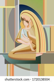 mom is holding a child in arms on abstract background. Mothers day