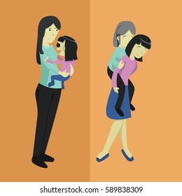 mom holding daughter in her hands and her hold granny
