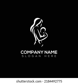 Mom holding her baby logo vector illustration design 