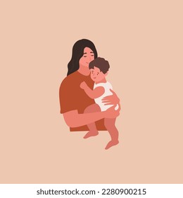 Mom holding little son. Motherhood. Simple doodle. Vector illustration