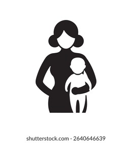 Mom Holding Toddler Silhouette on White