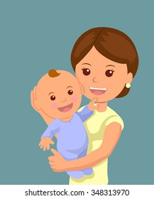 Mom holds the baby in her arms. Mother love. Happy Mothers' day. 