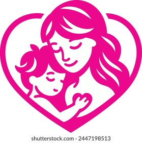 Mom holds her baby inside a heart vector illustration.