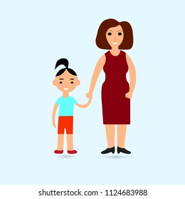 Mom holds her daughter's hand. Color icon on white background