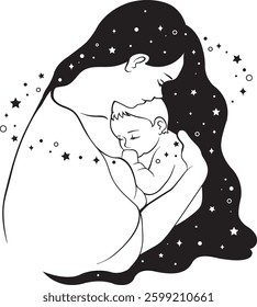 Mom hug a baby in the space