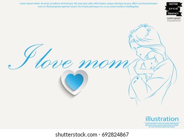 Mom hug  baby- Text I love mom and Heart  -  modern Idea and Concept Vector illustration  Infographic template.