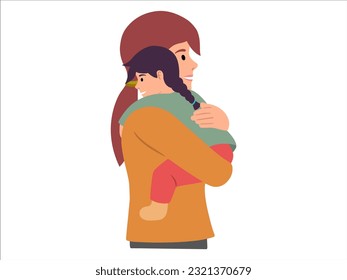 Mom hugging daughter avatar icon illustration