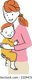 Mom hugging her baby and smiling happily