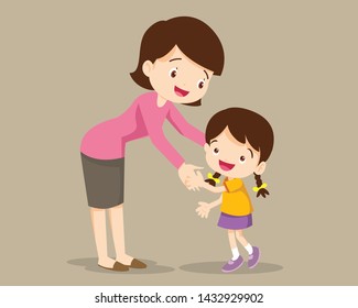 Mom hugging her child girl and talking to her. Mother embracing little daughter and expressing love and care.mom and child.