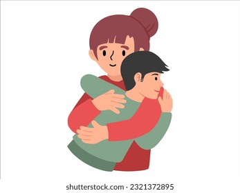 Mom hugging son avatar icon illustration
