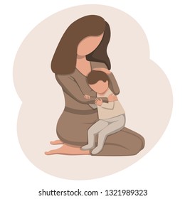 Mom hugs her baby. Mother's Day. Flat vector illustration, eps 10