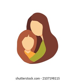 Mom hugs her daughter with love. Family. Vector cartoon.
