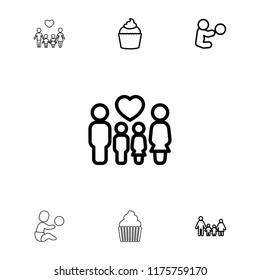 Mom icon. collection of 7 mom outline icons such as family, baby playing with toy. editable mom icons for web and mobile.