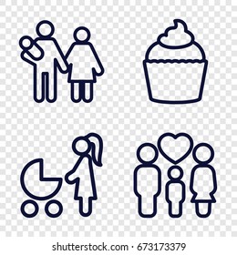 Mom icons set. set of 4 mom outline icons such as muffin, family, woman with baby carriage