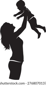 Mom and infant joyfully interacting during a special occasion. Ideal for greeting cards.