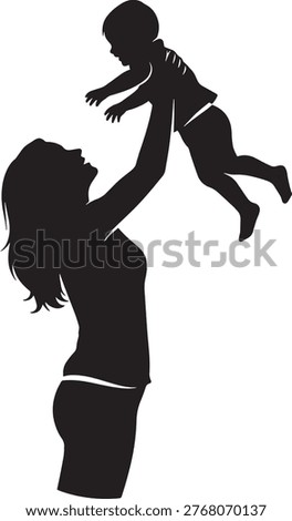 Mom and infant joyfully interacting during a special occasion. Ideal for greeting cards.