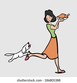 Mom keeps food away from dog