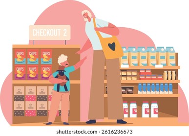 Mom, kid screaming during shopping