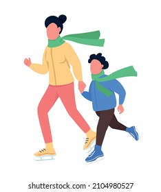 Mom With Kid Skating Semi Flat Color Vector Characters. Active Figures. Full Body People On White. Recreation Isolated Modern Cartoon Style Illustration For Graphic Design And Animation