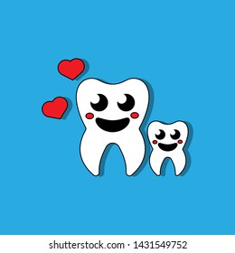 mom & kid tooth character.happy tooth, heart and smile.cartoon style