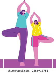 Mom and Kid Yoga Pose Vector Illustration